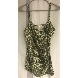 Nine Britton Olive Green White Abstract Twist Front Cami Tank Top Medium